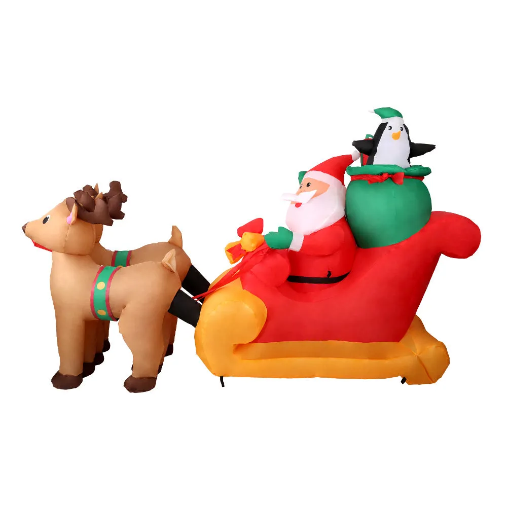 Christmas Inflatable Santa Sleigh 2.2M Outdoor Decorations LED