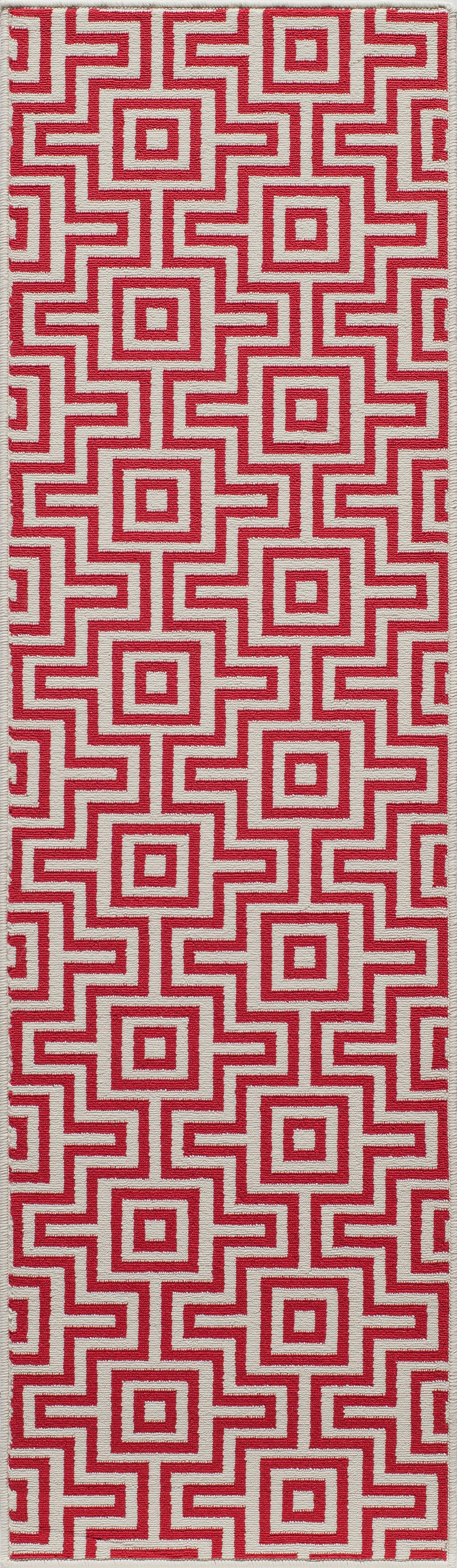 Contemporary Machine Made Red Rug