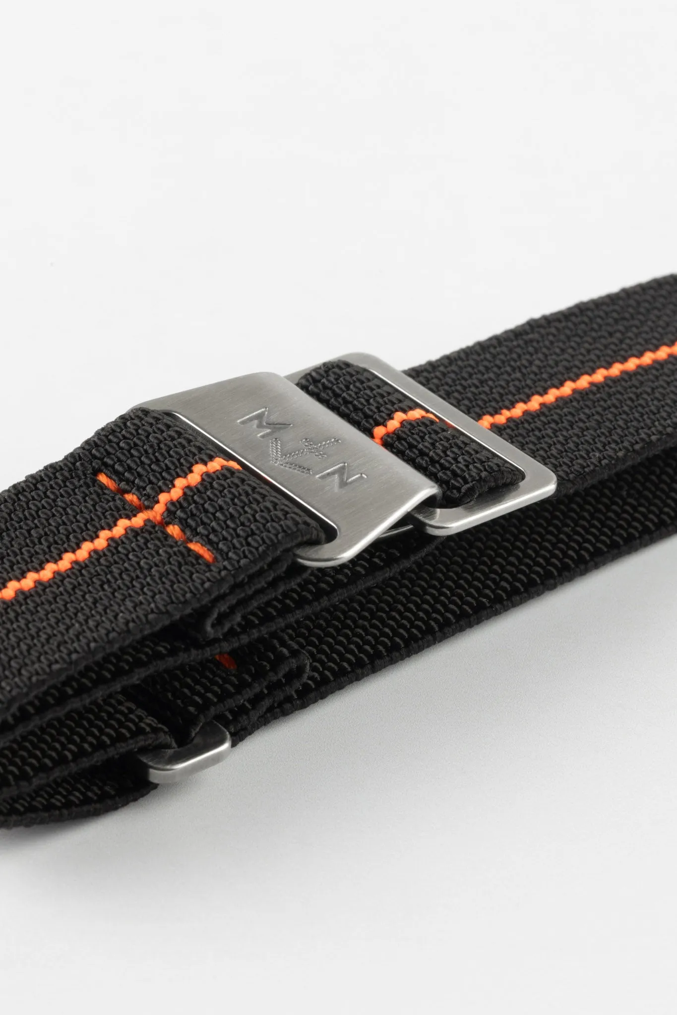 Erika's Originals BLACK OPS MN™ Strap with HOT ORANGE Centerline - BRUSHED Hardware