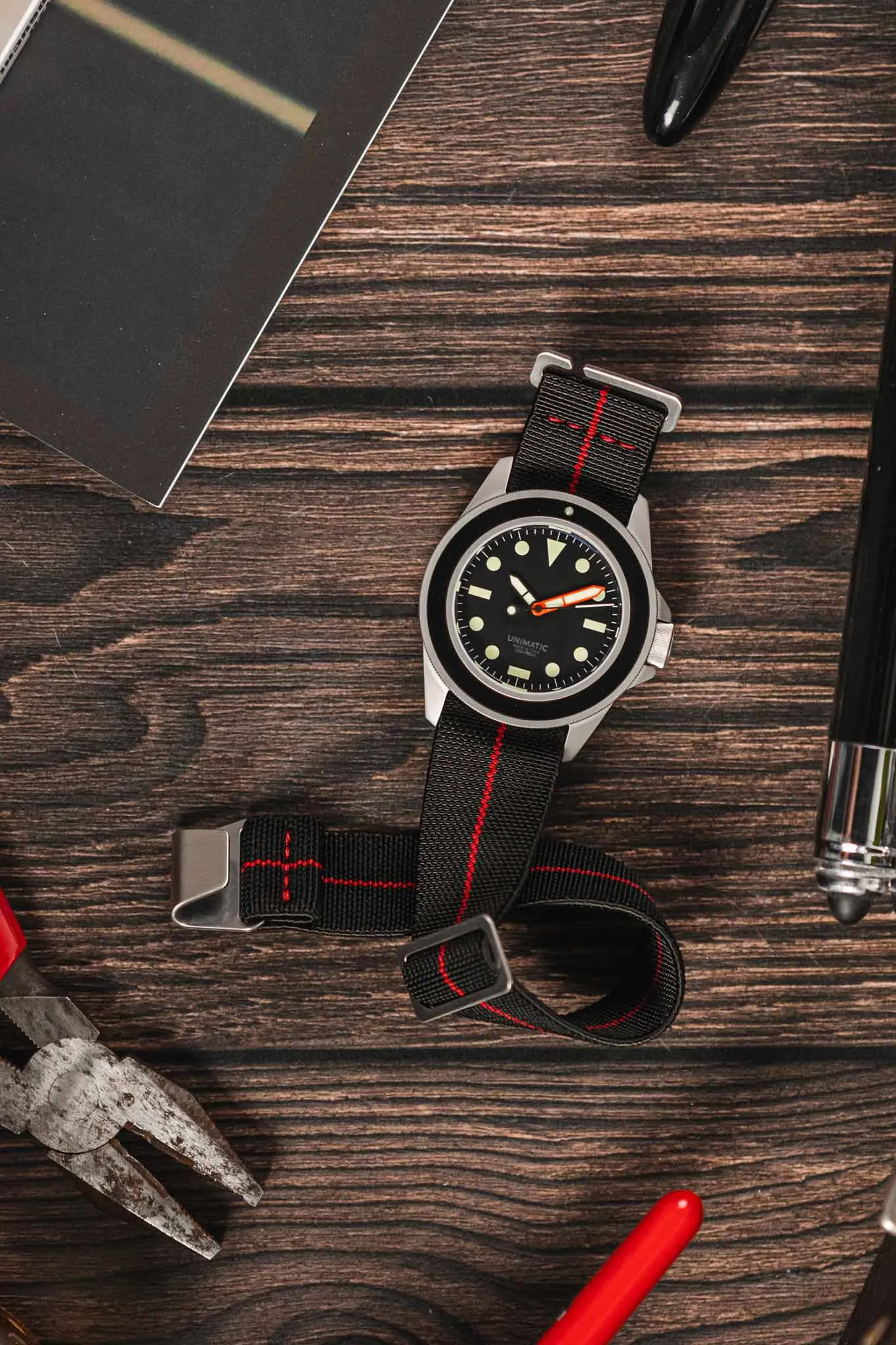 Erika's Originals BLACK OPS MN™ Strap with RED Centerline - BRUSHED Hardware