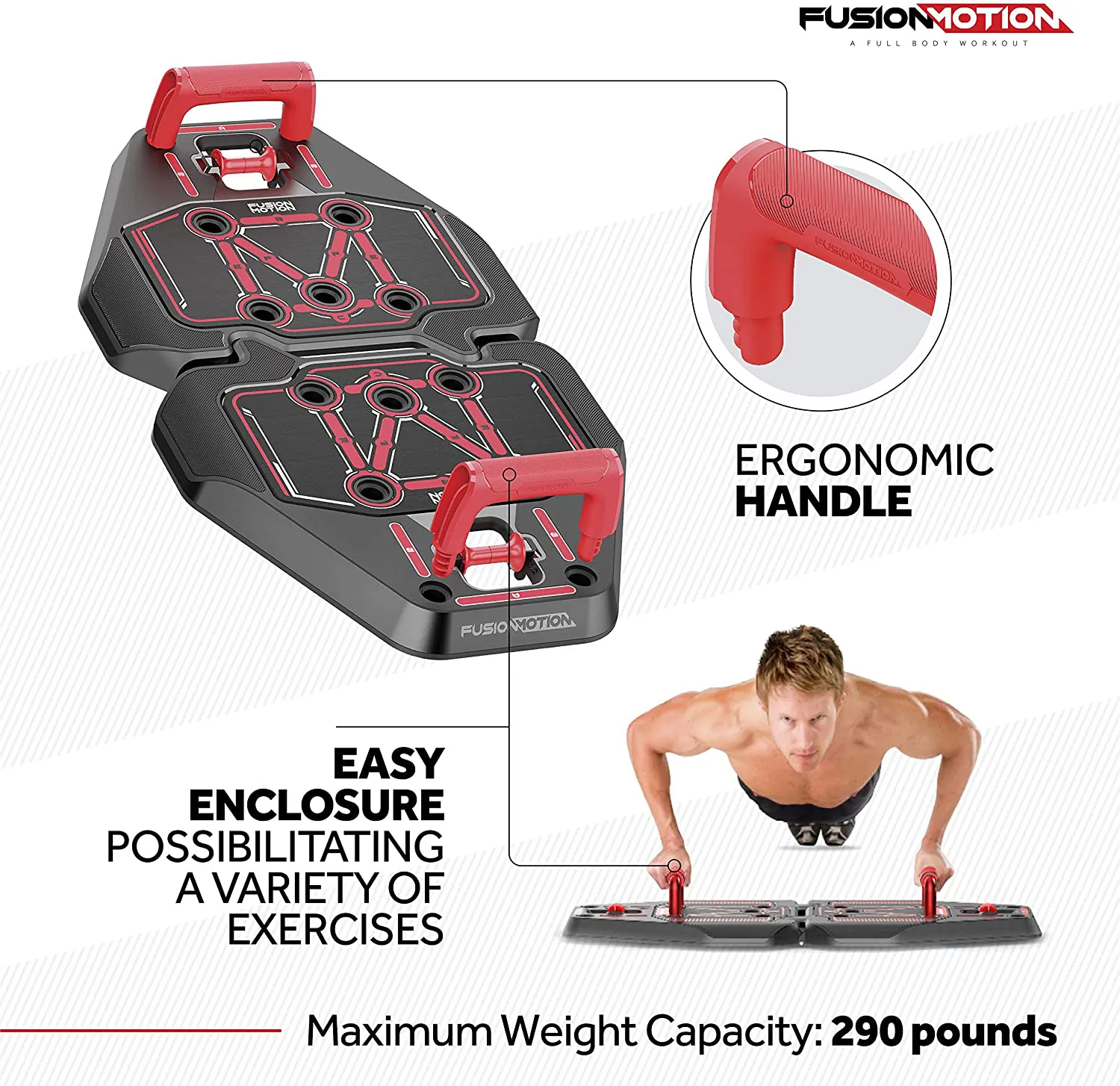 Fusion Motion Portable Gym with 8 Accessories Including Heavy Resistance Bands, Tricep Bar, Ab Roller Wheel, Pulleys and More - Full Body Workout Home Exercise Equipment to Build Muscle and Burn Fat