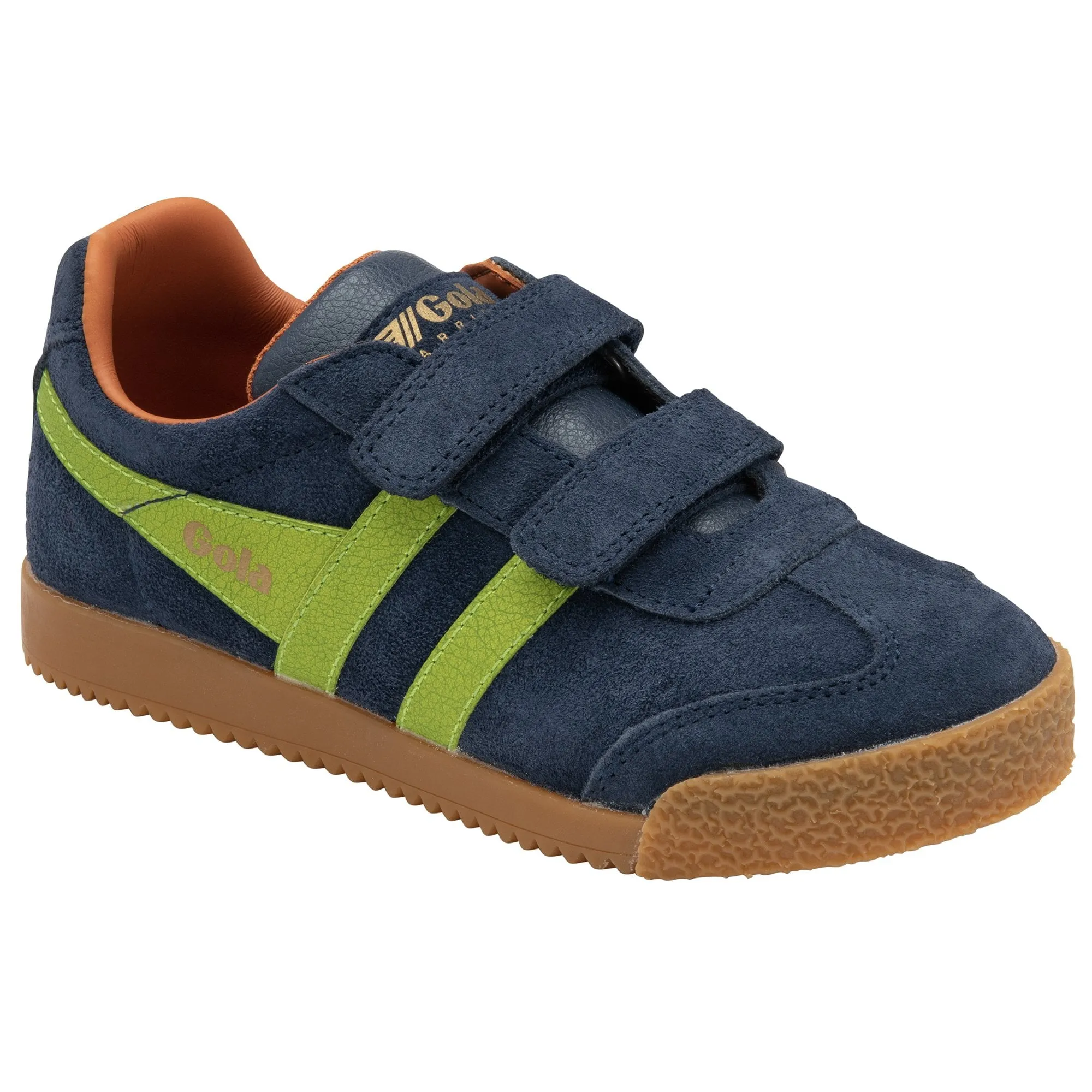 Gola Harrier Navy Zest  Moody Orange Suede Kids Trainers