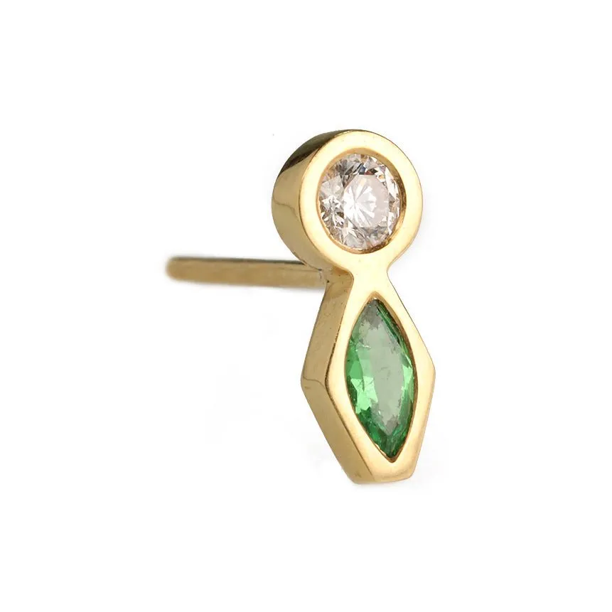 Gold Bezel-Set Marquise Tsavorite and Round Diamond Stud