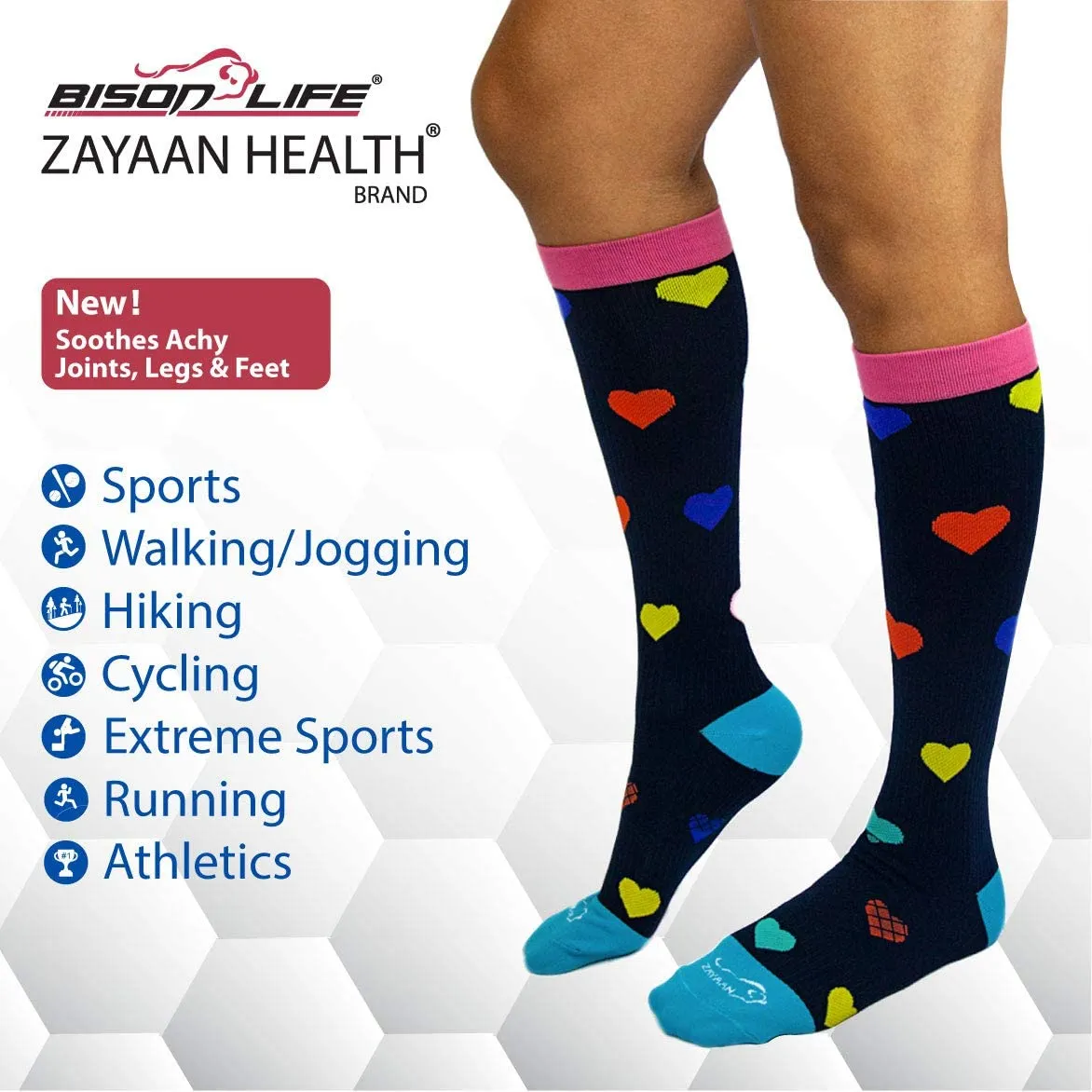 Heart Compression Socks, Anti-Fatigue, Comfortable, Fits Adult and Youth ( 4 Pairs)