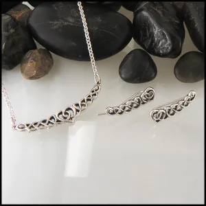 Heart Knot Necklace and Ear Climber Set in Silver