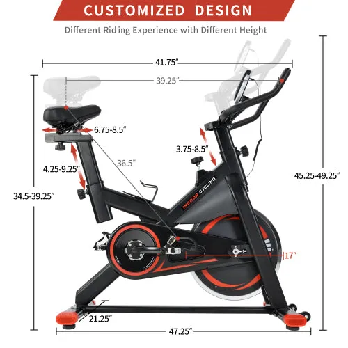 Indoor Cycling Bike Trainer with Belt Drive System & LCD Monitor, Exercise Bike for for Home Workout(Black & Red)