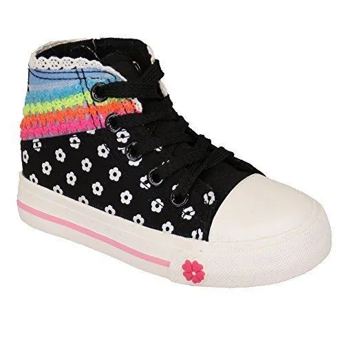 Kelsi Girls Sequin Black Floral Lace Up Hi-Top Sneakers