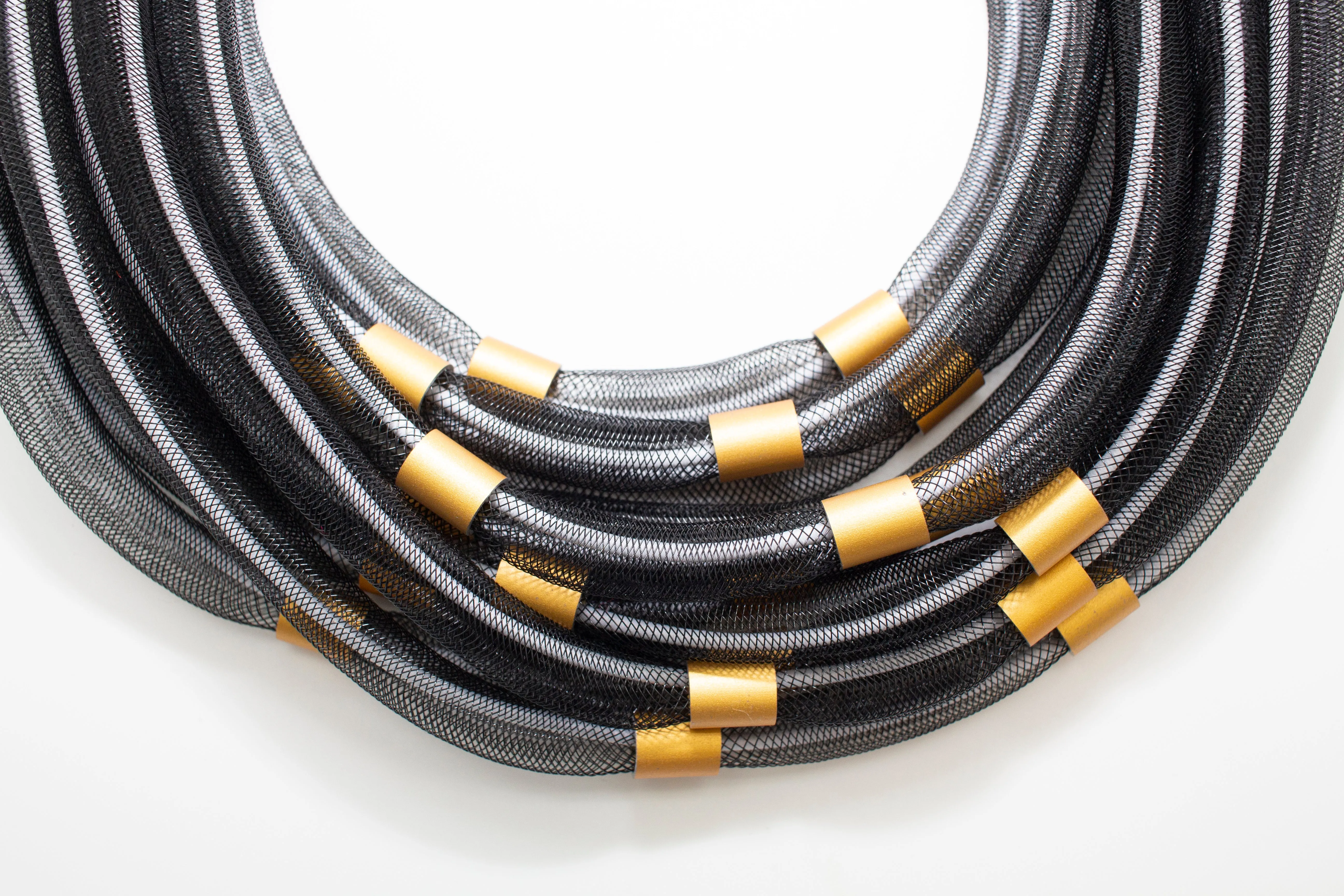 Multi-strand Necklace of Mesh and Aluminum Tubes