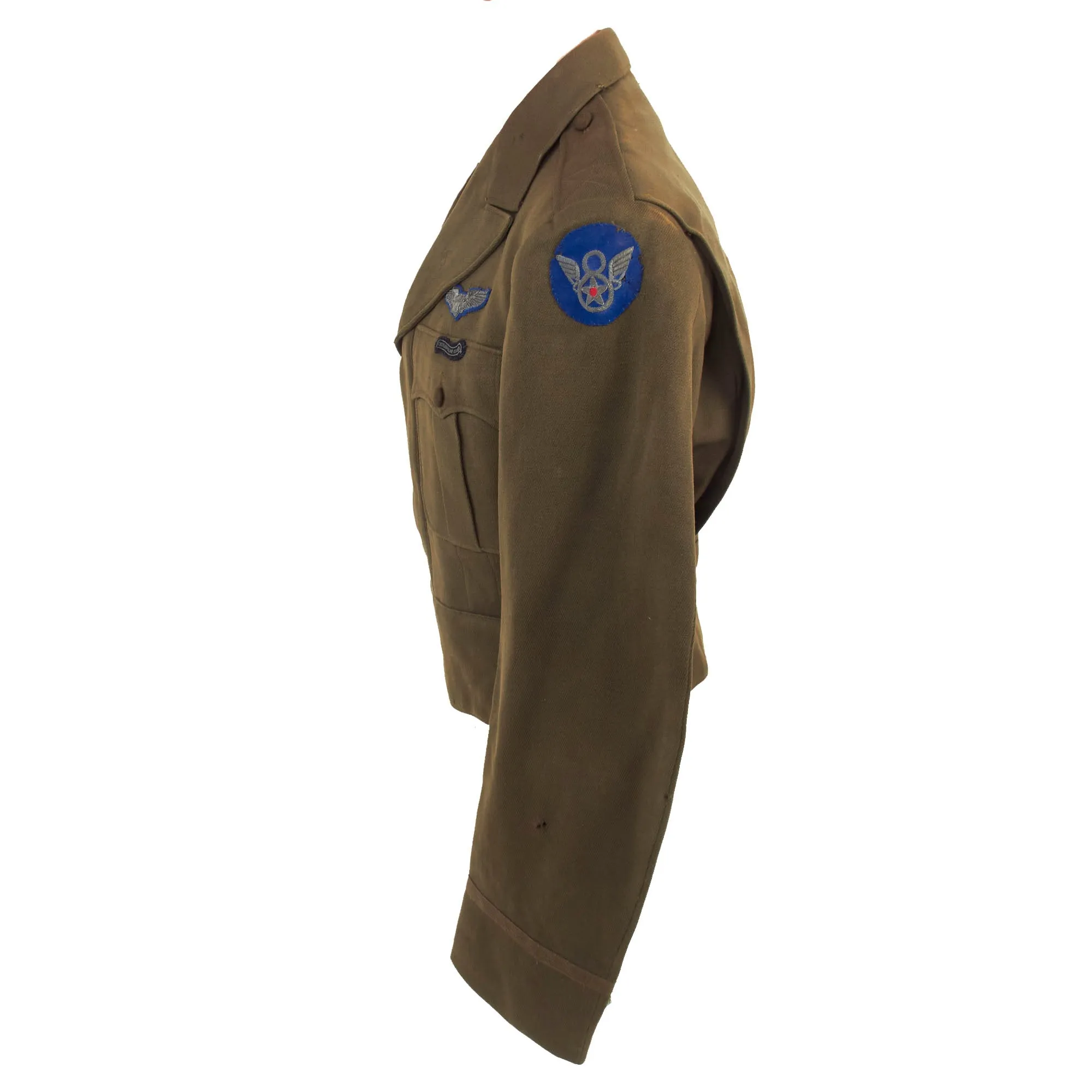 Original U.S. WWII 8th Army Air Forces Custom Tailored Ike Jacket With English Made Insignia - Caterpillar Club