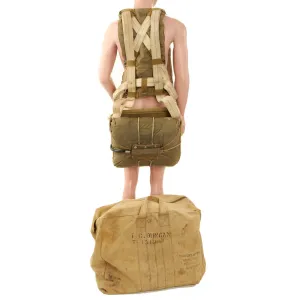 Original U.S. WWII Army Navy Marine Corps Fighter Pilot AN-6510 Seat Parachute Harness and Kit Bag by Switlik Parachute Company - Dated June 1940