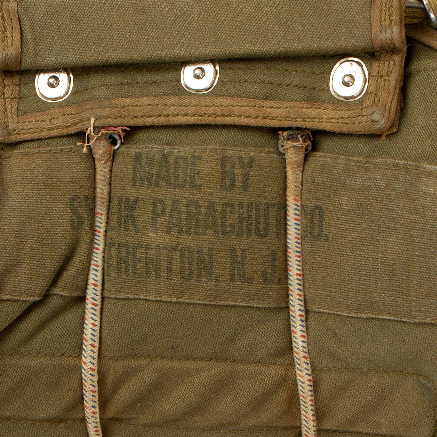 Original U.S. WWII Army Navy Marine Corps Fighter Pilot AN-6510 Seat Parachute Harness and Kit Bag by Switlik Parachute Company - Dated June 1940