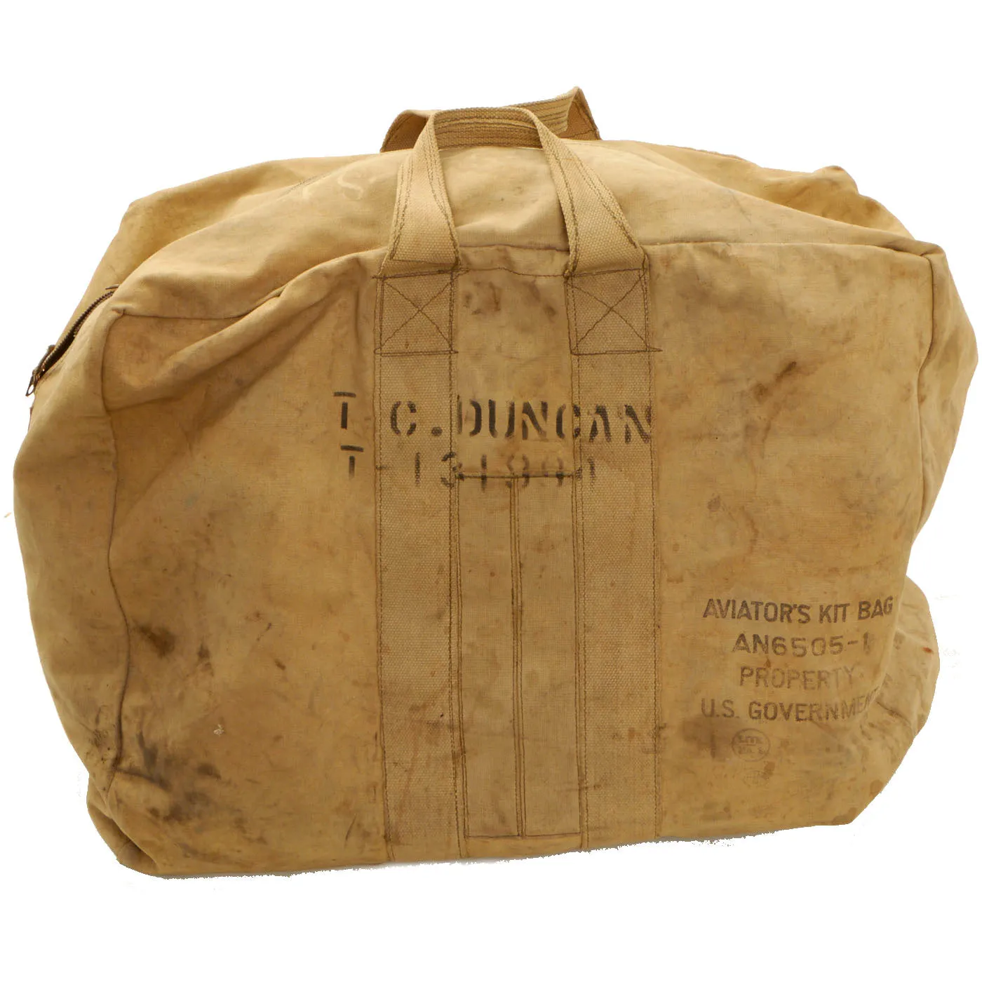 Original U.S. WWII Army Navy Marine Corps Fighter Pilot AN-6510 Seat Parachute Harness and Kit Bag by Switlik Parachute Company - Dated June 1940