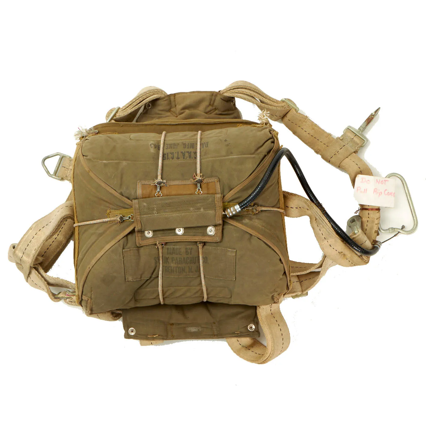 Original U.S. WWII Army Navy Marine Corps Fighter Pilot AN-6510 Seat Parachute Harness and Kit Bag by Switlik Parachute Company - Dated June 1940