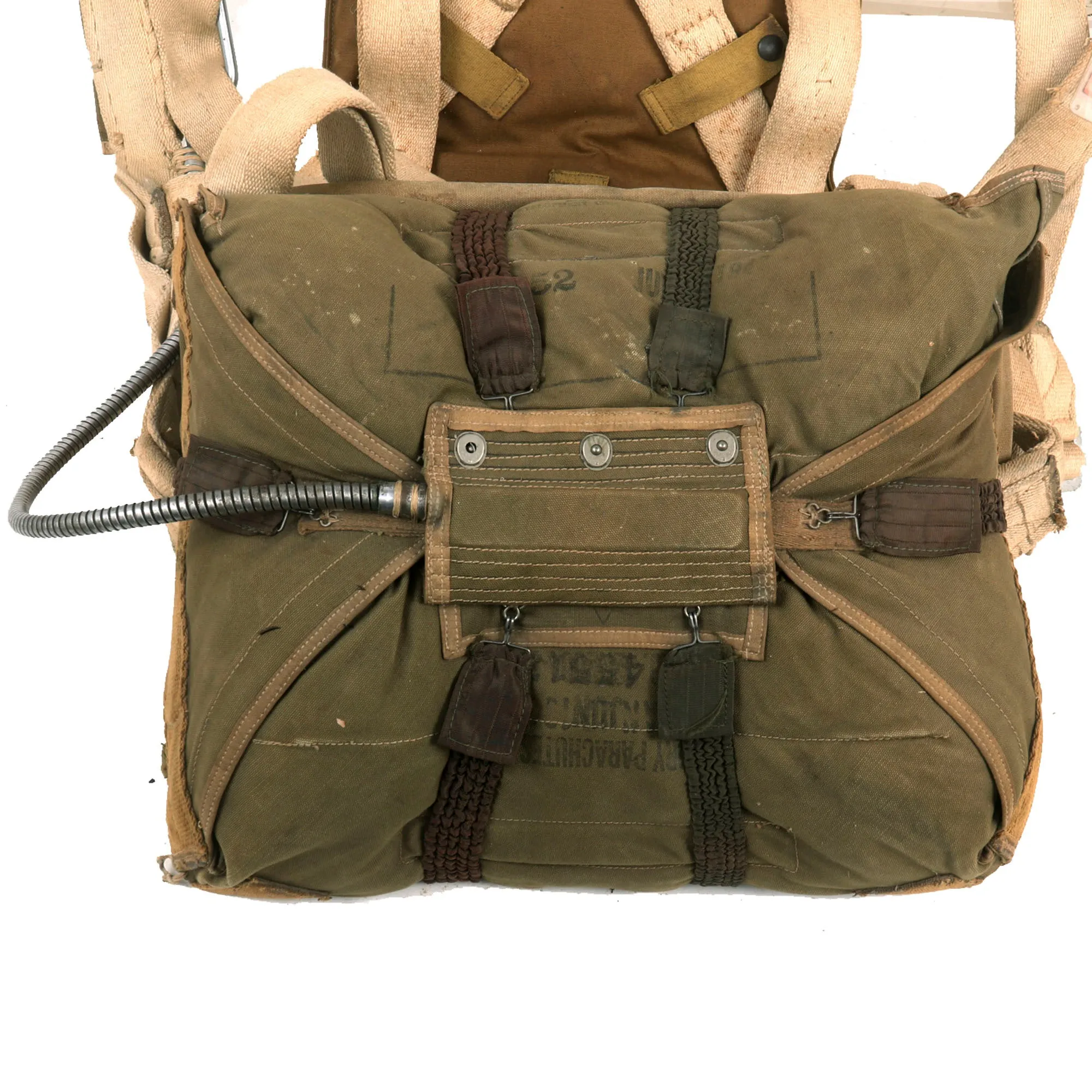 Original U.S. WWII Army Navy Marine Corps Fighter Pilot AN-6510 Seat Parachute Harness by Victory Parachutes Inc - Dated June 1943