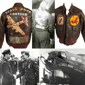 Original U.S. WWII B-17 “Stage Door Canteen” Ball  Turret Gunner Staff Sergeant John Sladek Painted  A-2 Leather Flight Jacket with Original Photos, Documents, Insignia And More