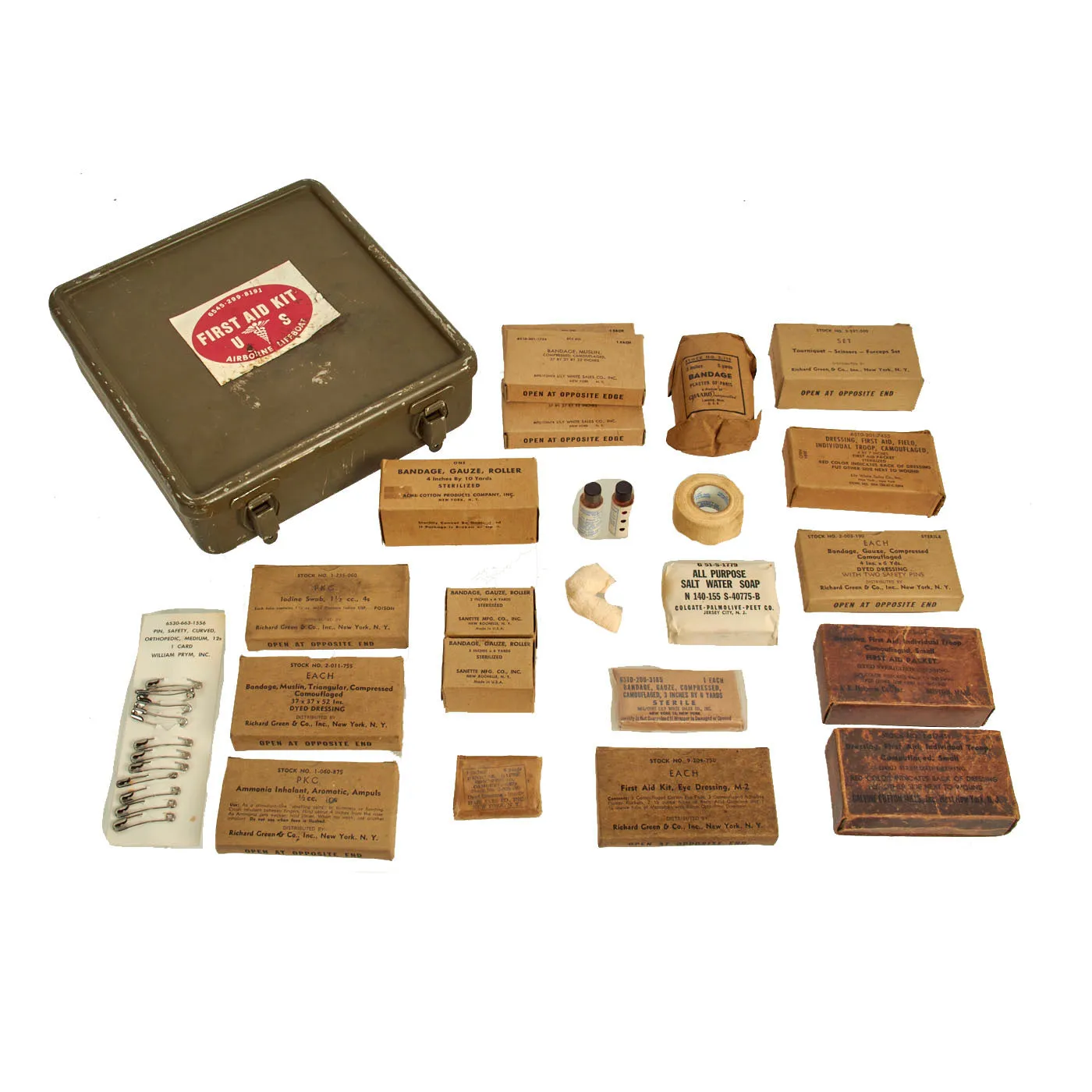 Original U.S. WWII US Airborne A-1 Powered Lifeboat First Aid Kit - Full of Original Contents