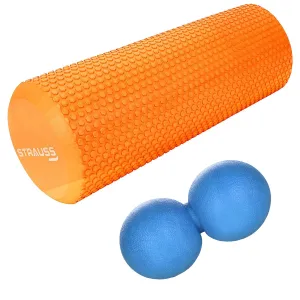 Strauss Foam Roller (Orange), 30 cm and Dual Yoga Massage Ball, (Blue)