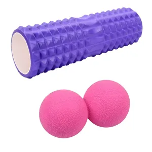 Strauss Grid Foam Roller, 33cm (Purple) and Dual Yoga Massage Ball, (Pink)