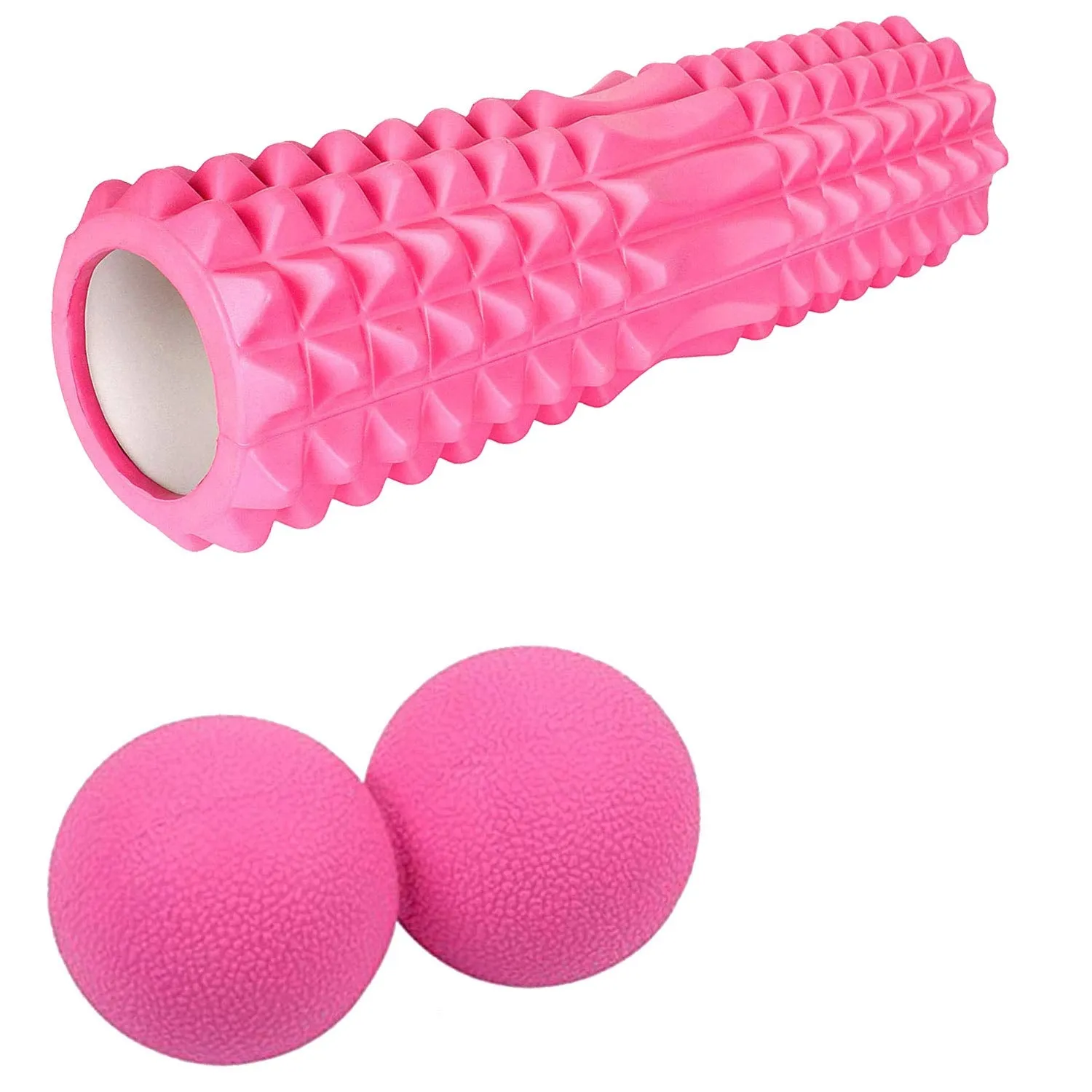 Strauss ST-1442 Grid Foam Roller (Pink), 33 cm and Dual Yoga Massage Ball, (Pink)