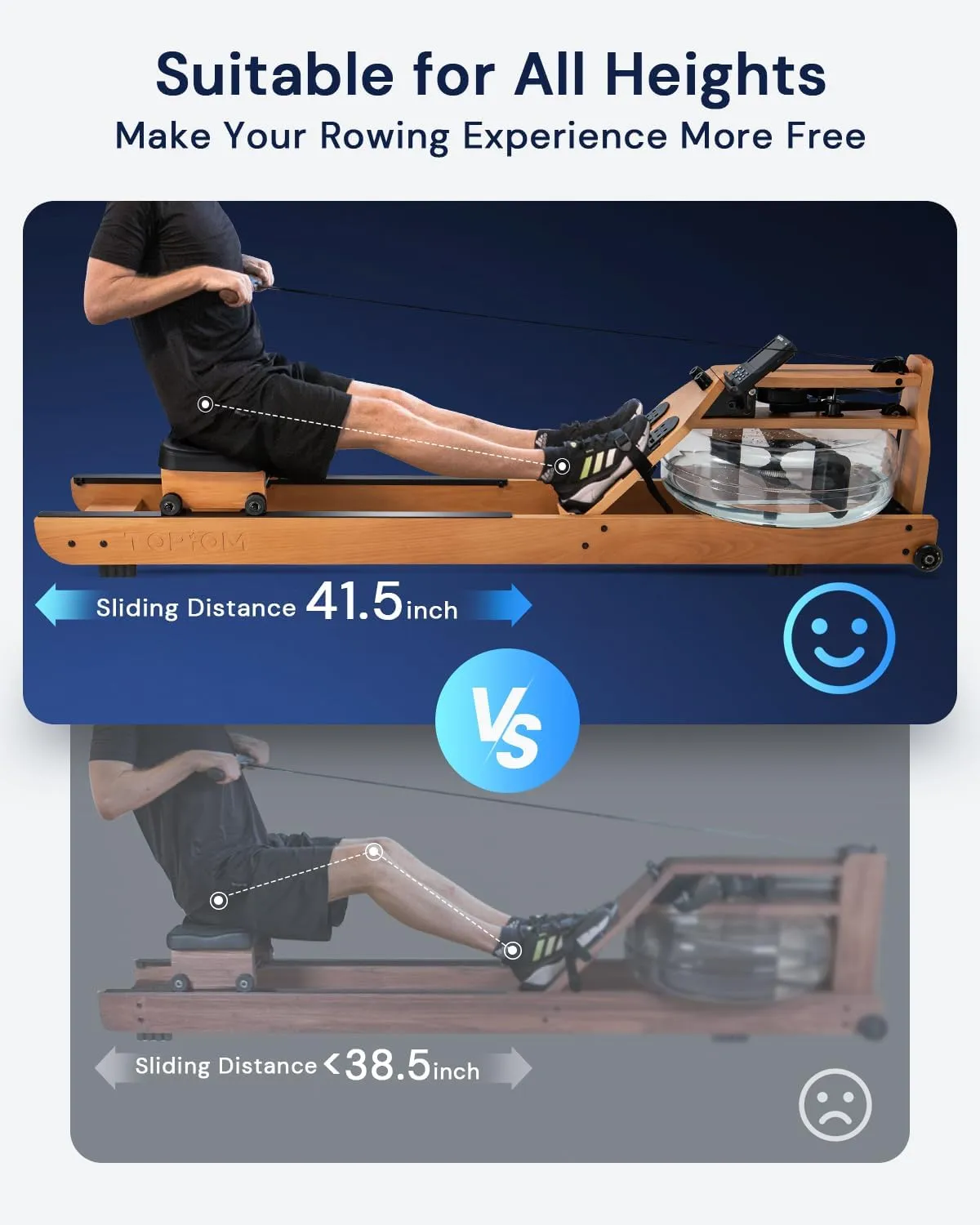 Water Rowing Machine with TM-3 Performance Monitor, 400 lbs Max Load