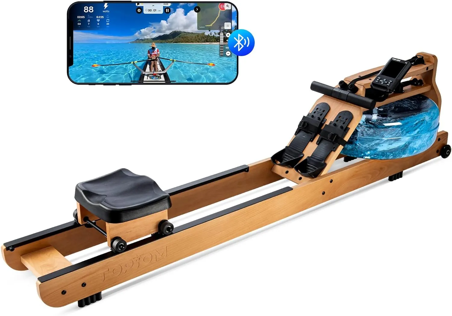 Water Rowing Machine with TM-3 Performance Monitor, 400 lbs Max Load